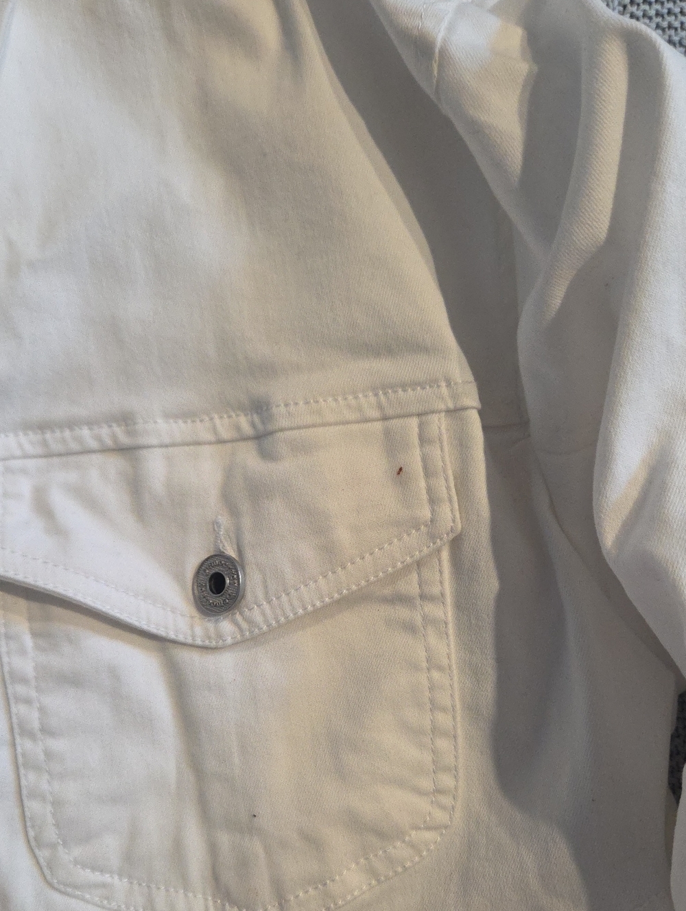 Democracy 3/4 Ruched Sleeve Button Up White Denim Jacket Top Optic White Medium - Picture 4 of 8